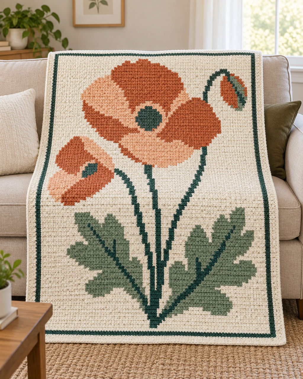 Orange Poppy C2C Blanket Pattern PDF-Digital Download