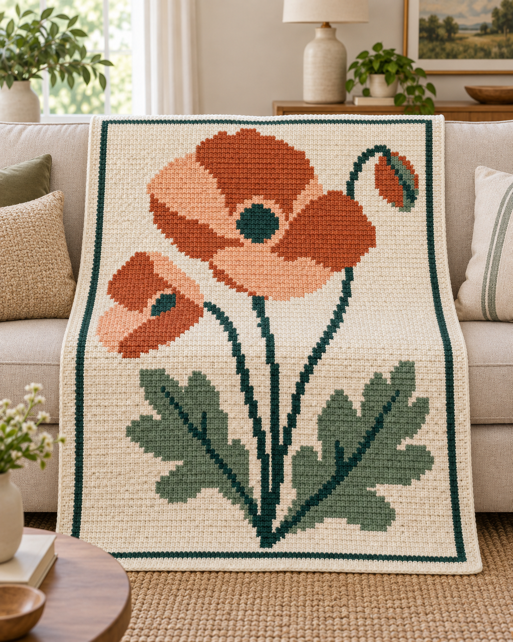 Orange Poppy C2C Blanket Pattern PDF-Digital Download