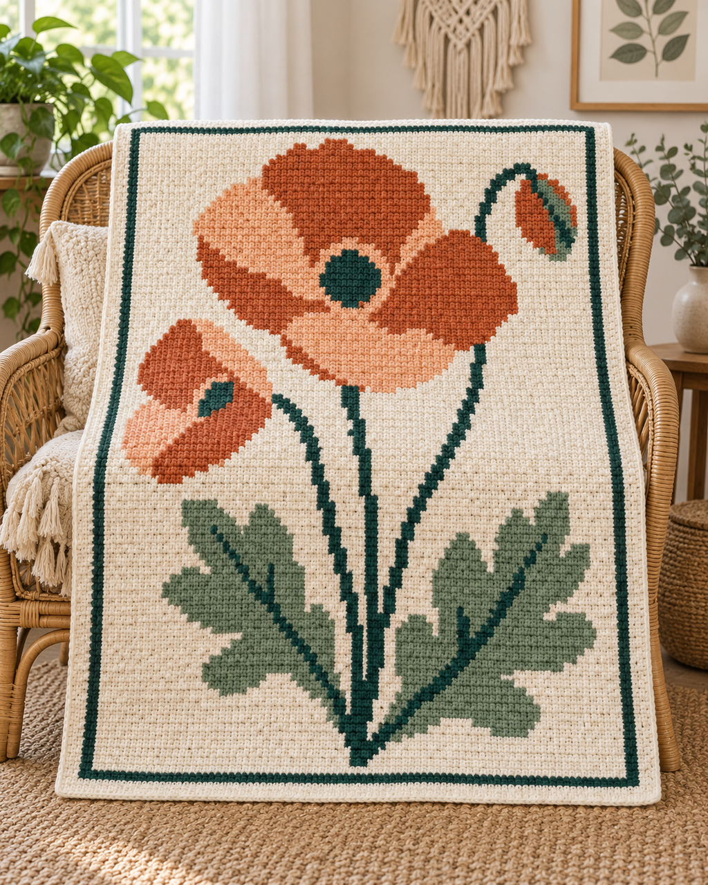Orange Poppy C2C Blanket Pattern PDF-Digital Download