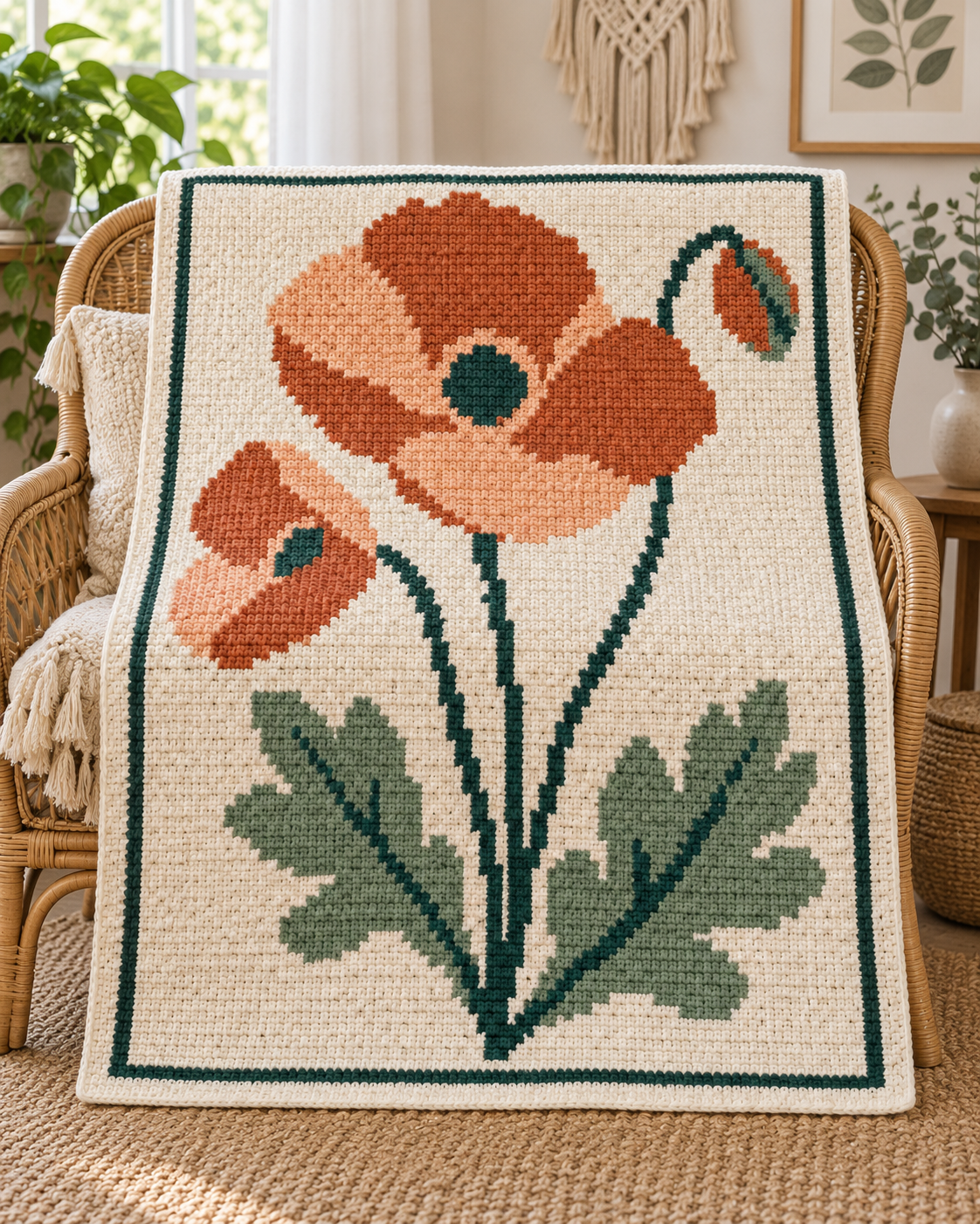 Orange Poppy C2C Blanket Pattern PDF-Digital Download