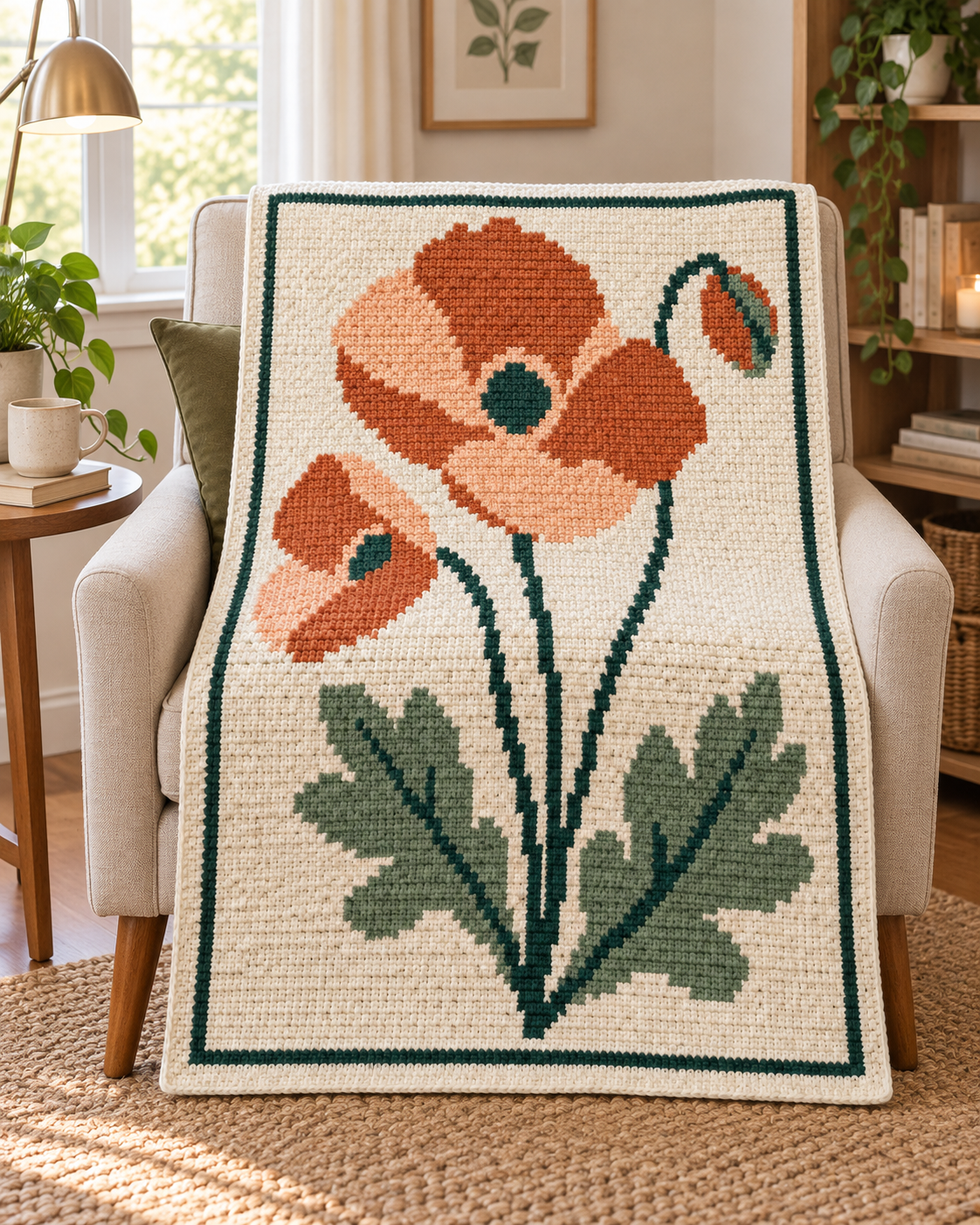 Orange Poppy C2C Blanket Pattern PDF-Digital Download