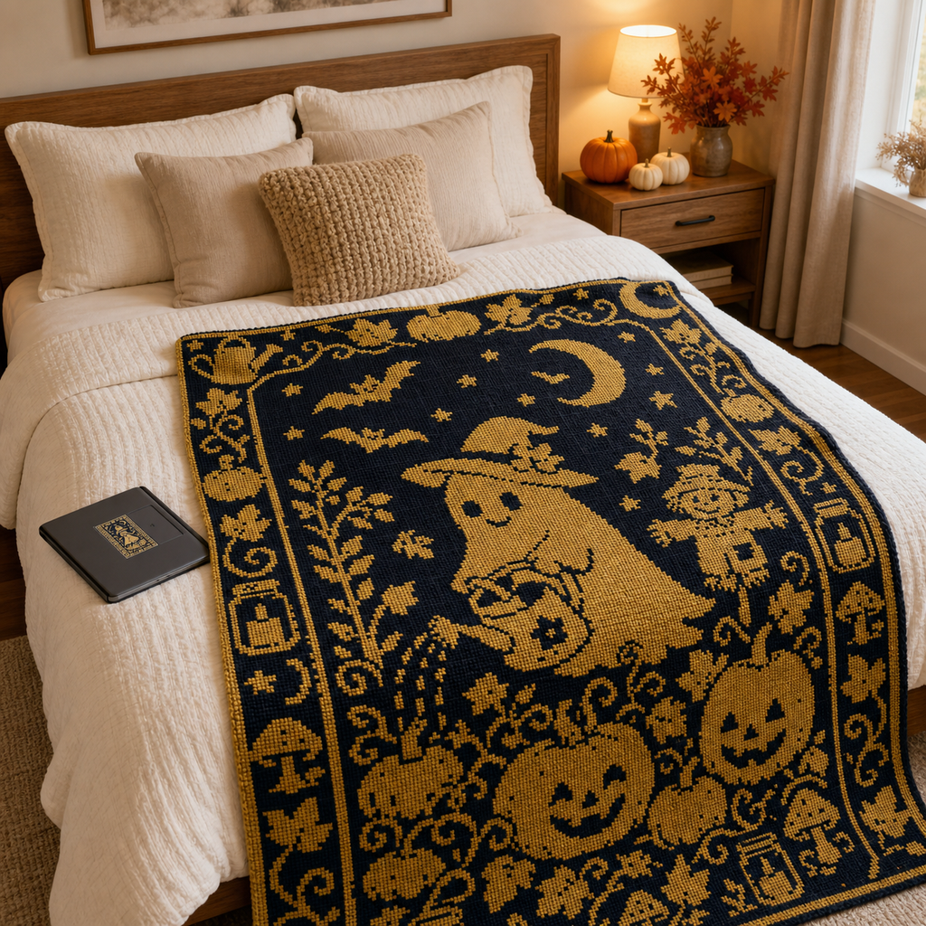 Pumpkin Ghost C2C Crochet Mosaic Pattern-Digital Download