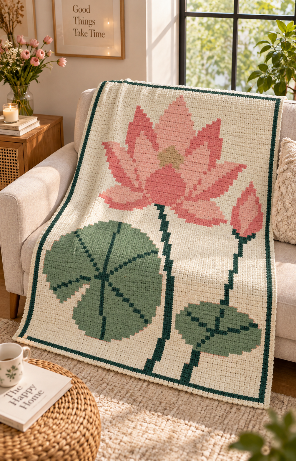 Pink Lotus C2C Blanket Pattern PDF-Digital Download