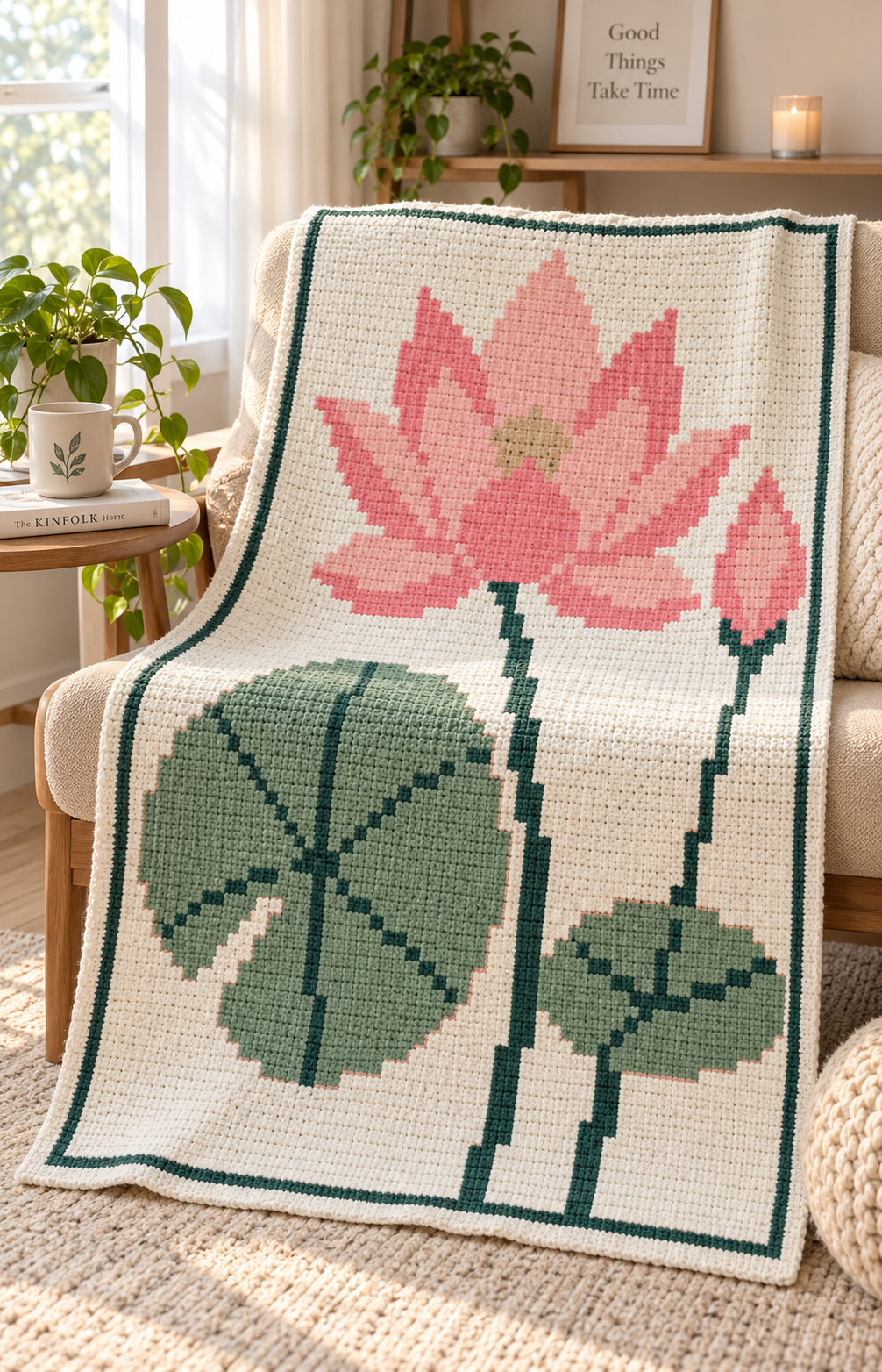 Pink Lotus C2C Blanket Pattern PDF-Digital Download