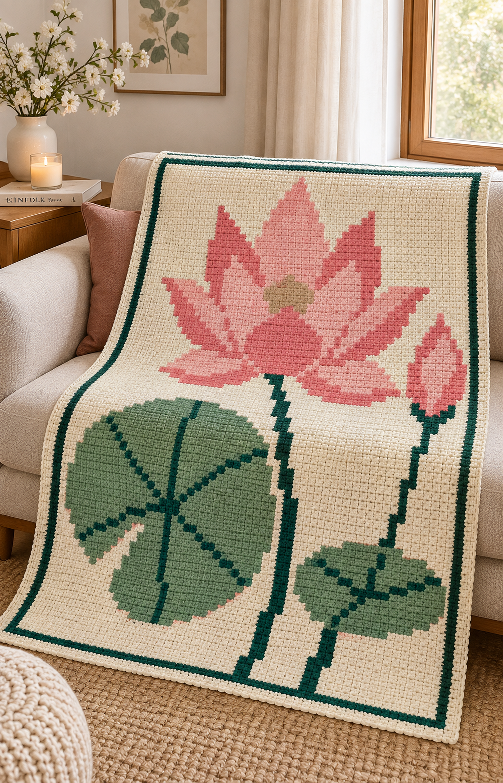 Pink Lotus C2C Blanket Pattern PDF-Digital Download