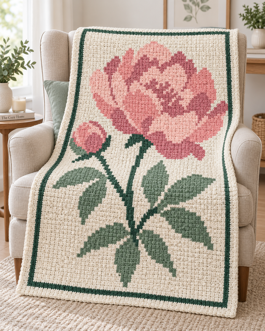 Pink Peony C2C Blanket Pattern PDF-Digital Download