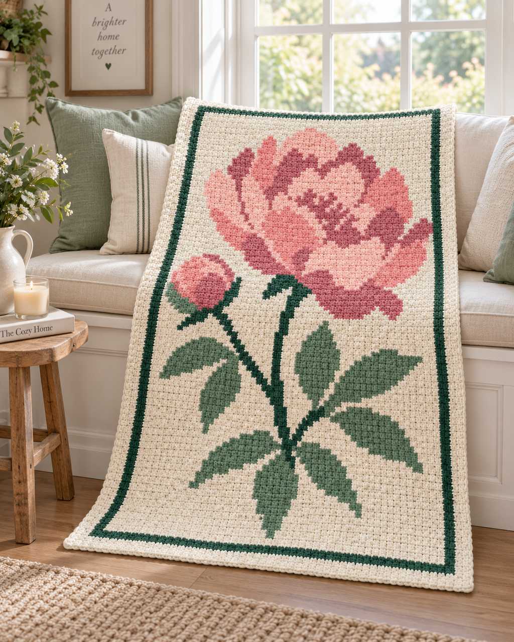Pink Peony C2C Blanket Pattern PDF-Digital Download