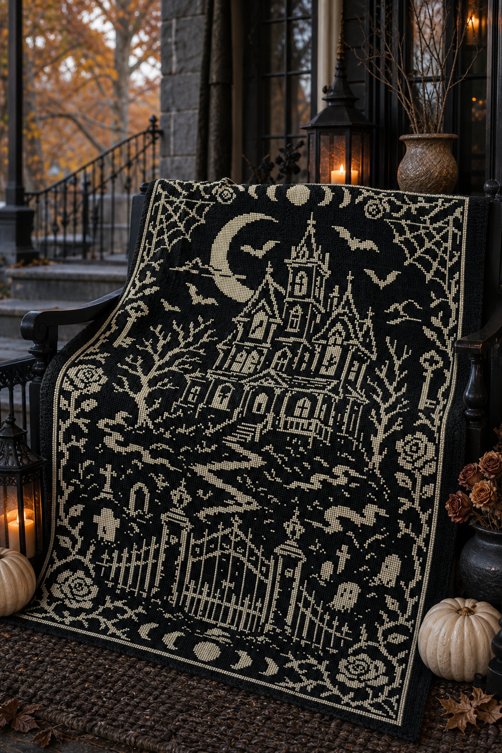 Gothic Haunted House C2C Crochet Mosaic Pattern-Digital Download