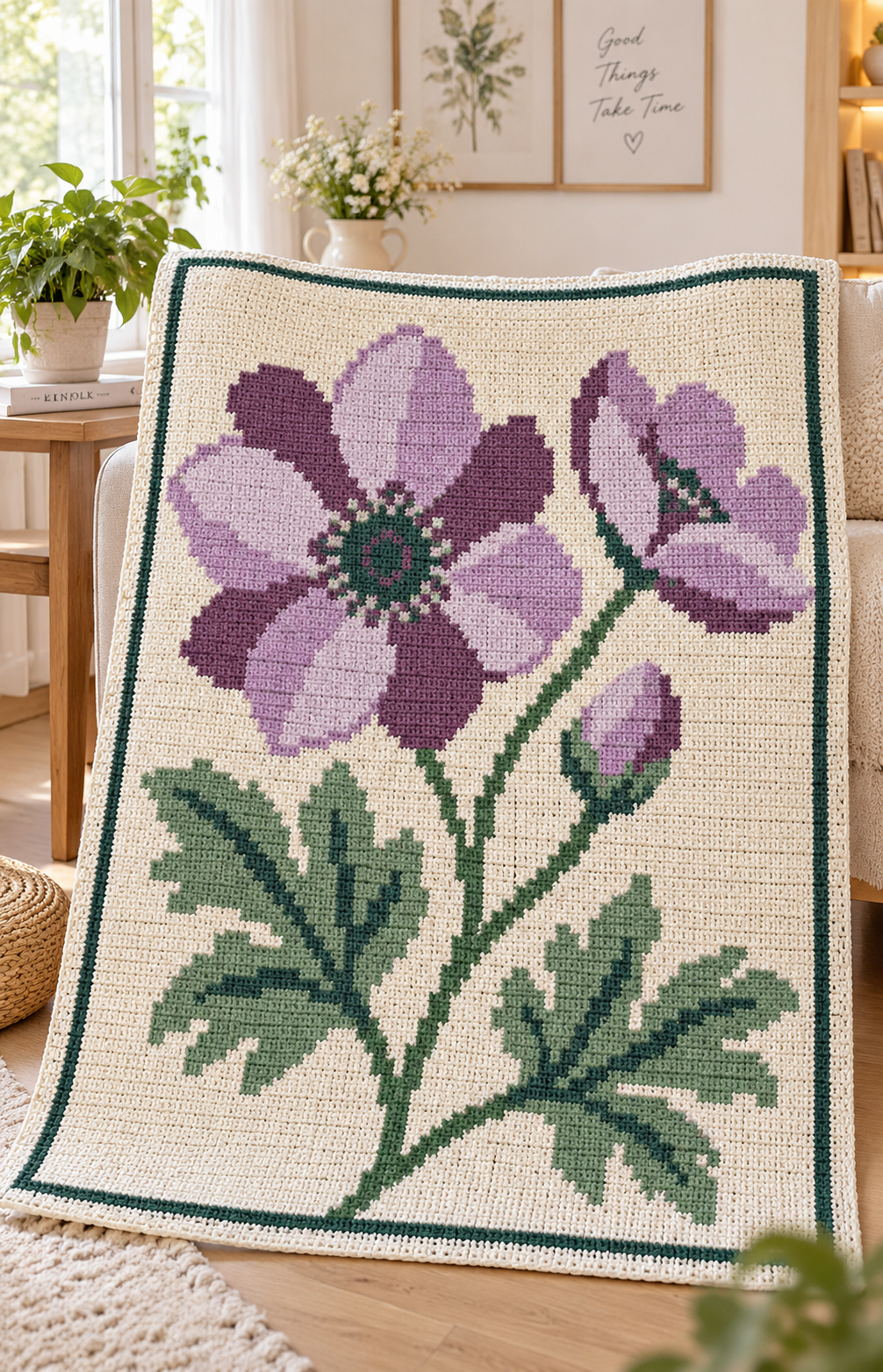 Purple Anemone C2C Blanket Pattern PDF-Digital Download