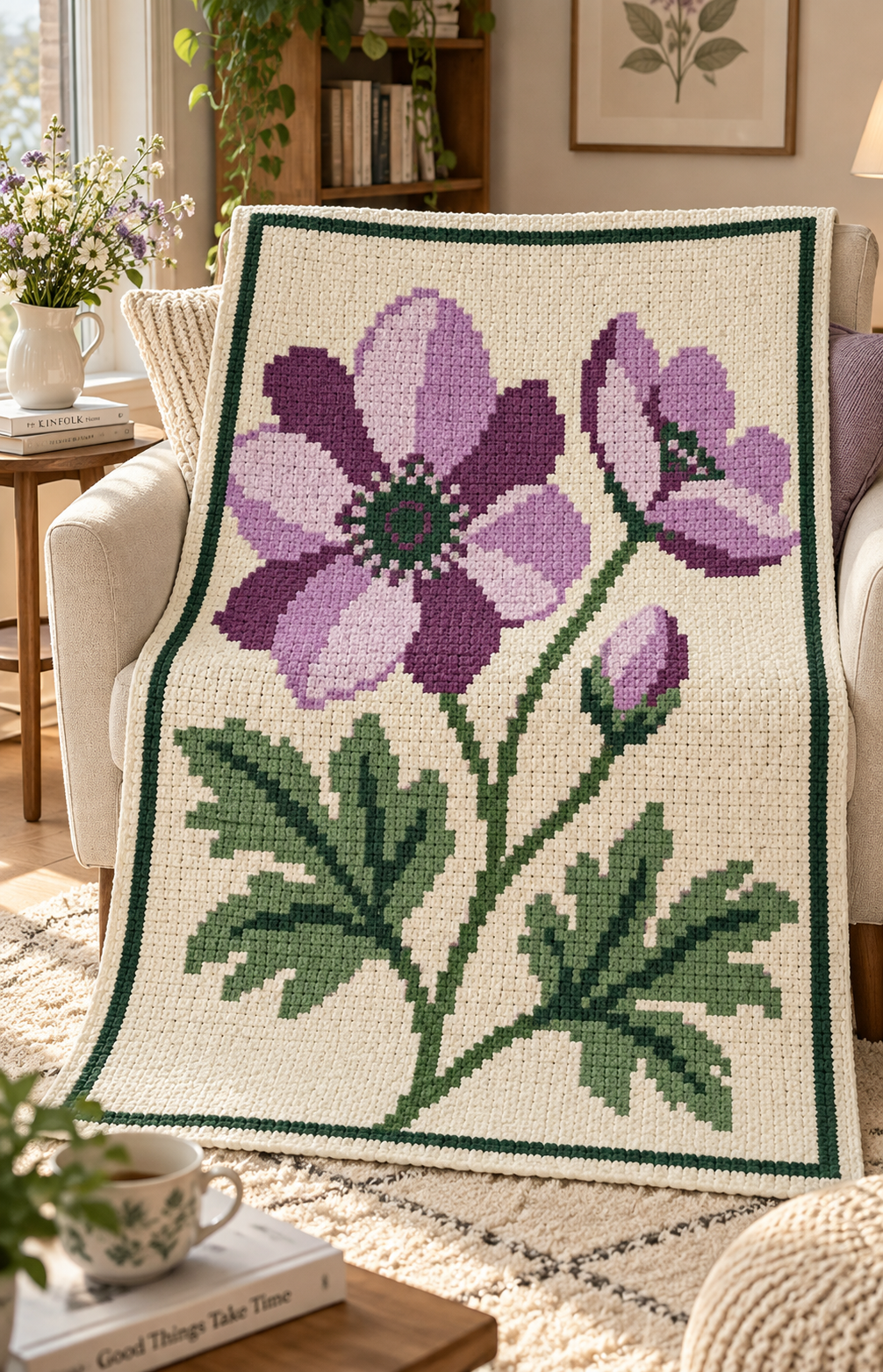 Purple Anemone C2C Blanket Pattern PDF-Digital Download