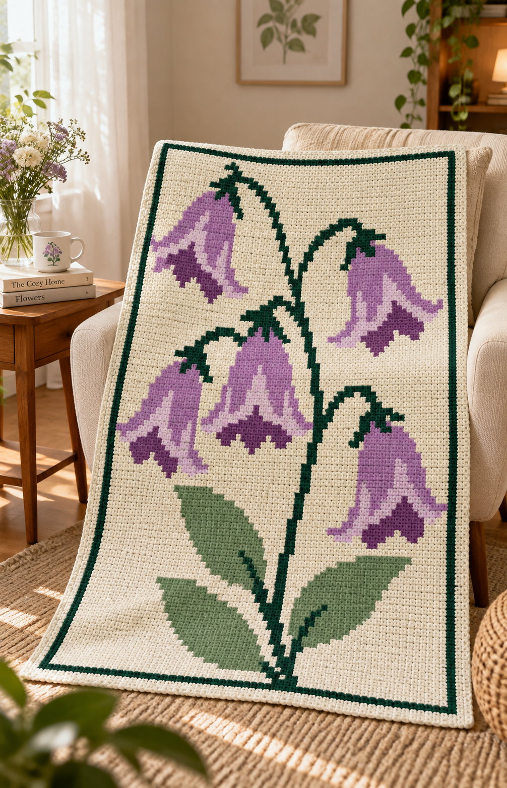 Purple Bellflowers C2C Crochet Blanket Pattern PDF-Digital Download