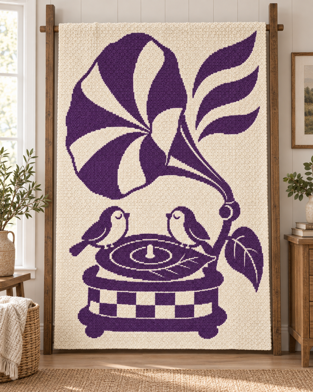 Songbirds Record Player C2C Crochet Mosaic Pattern-Digital Download
