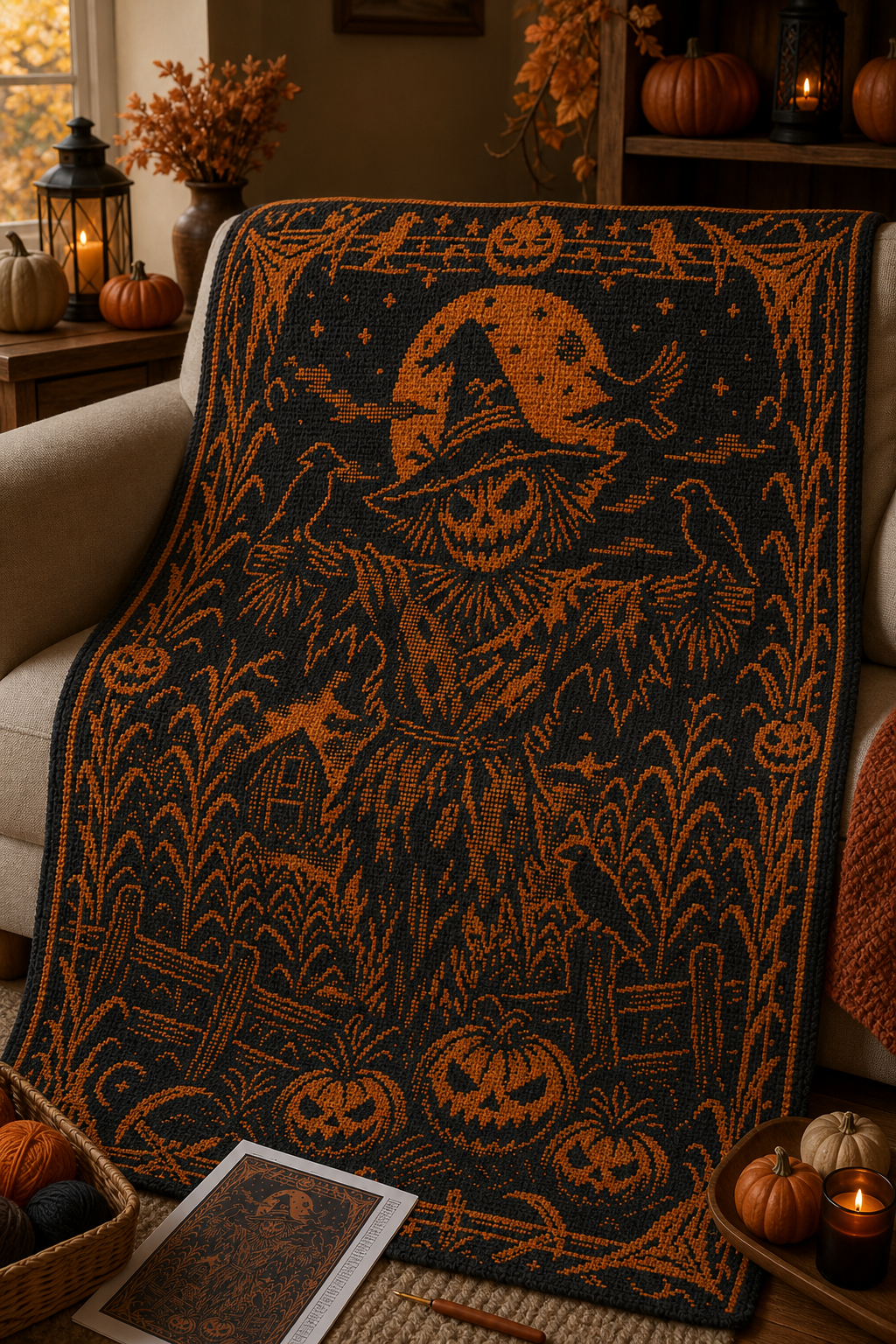 Scarecrow Pumpkin C2C Crochet Mosaic Pattern-Digital Download