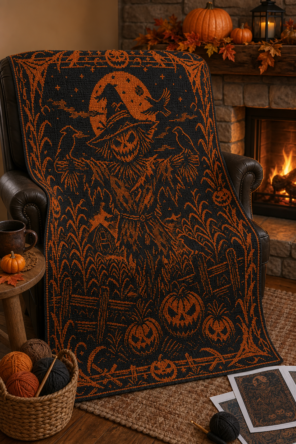 Scarecrow Pumpkin C2C Crochet Mosaic Pattern-Digital Download