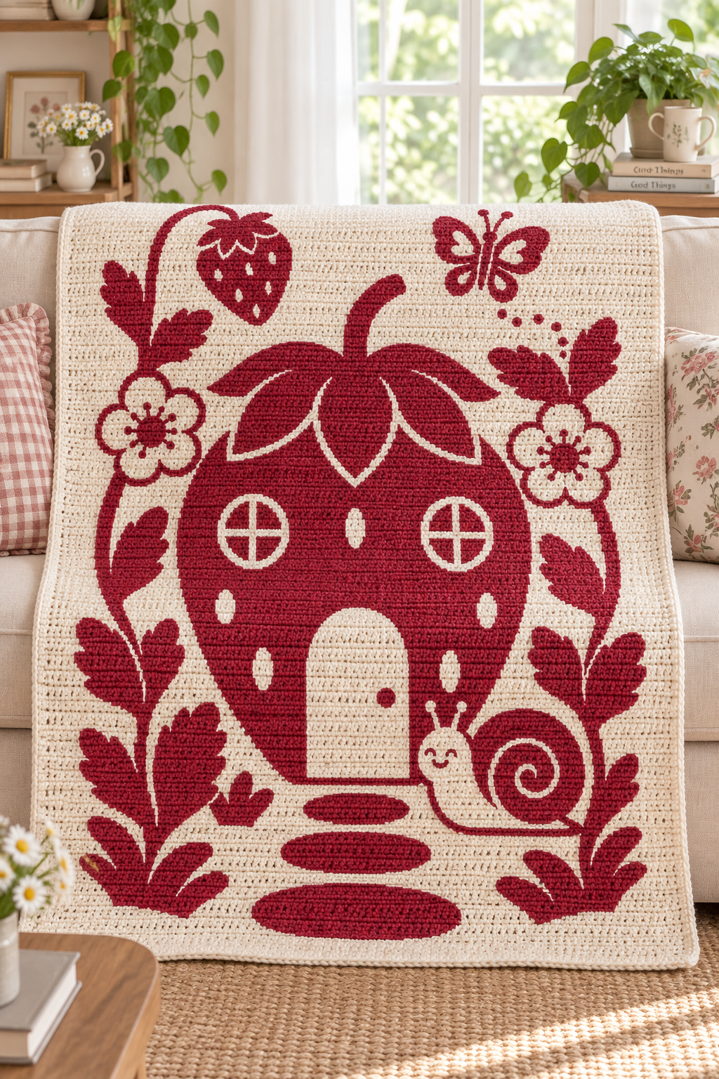 Strawberry Snail Home C2C Crochet Mosaic Pattern-Digital Download