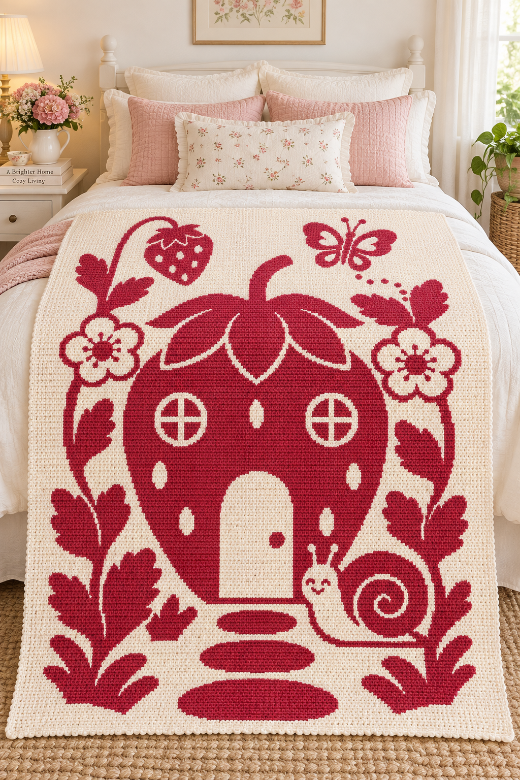 Strawberry Snail Home C2C Crochet Mosaic Pattern-Digital Download