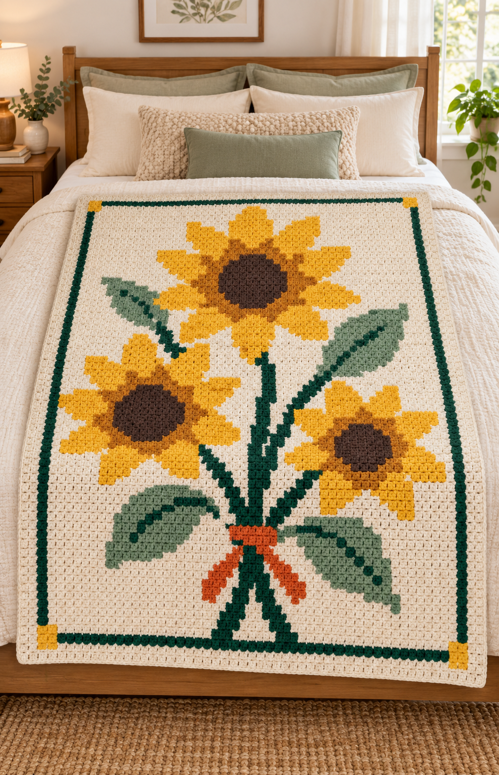 Sunflower C2C Crochet Blanket Pattern-Digital Download