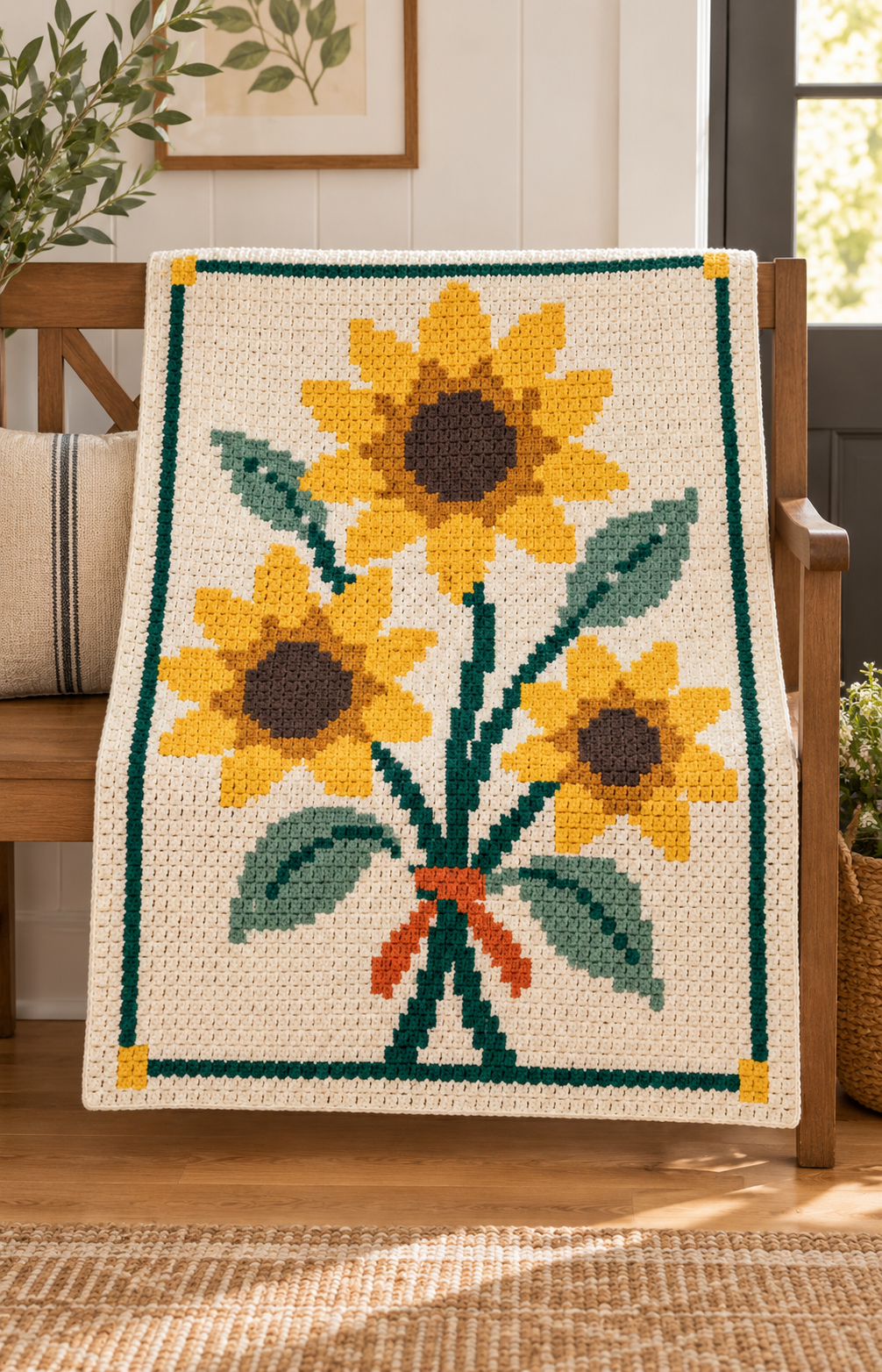 Sunflower C2C Crochet Blanket Pattern-Digital Download