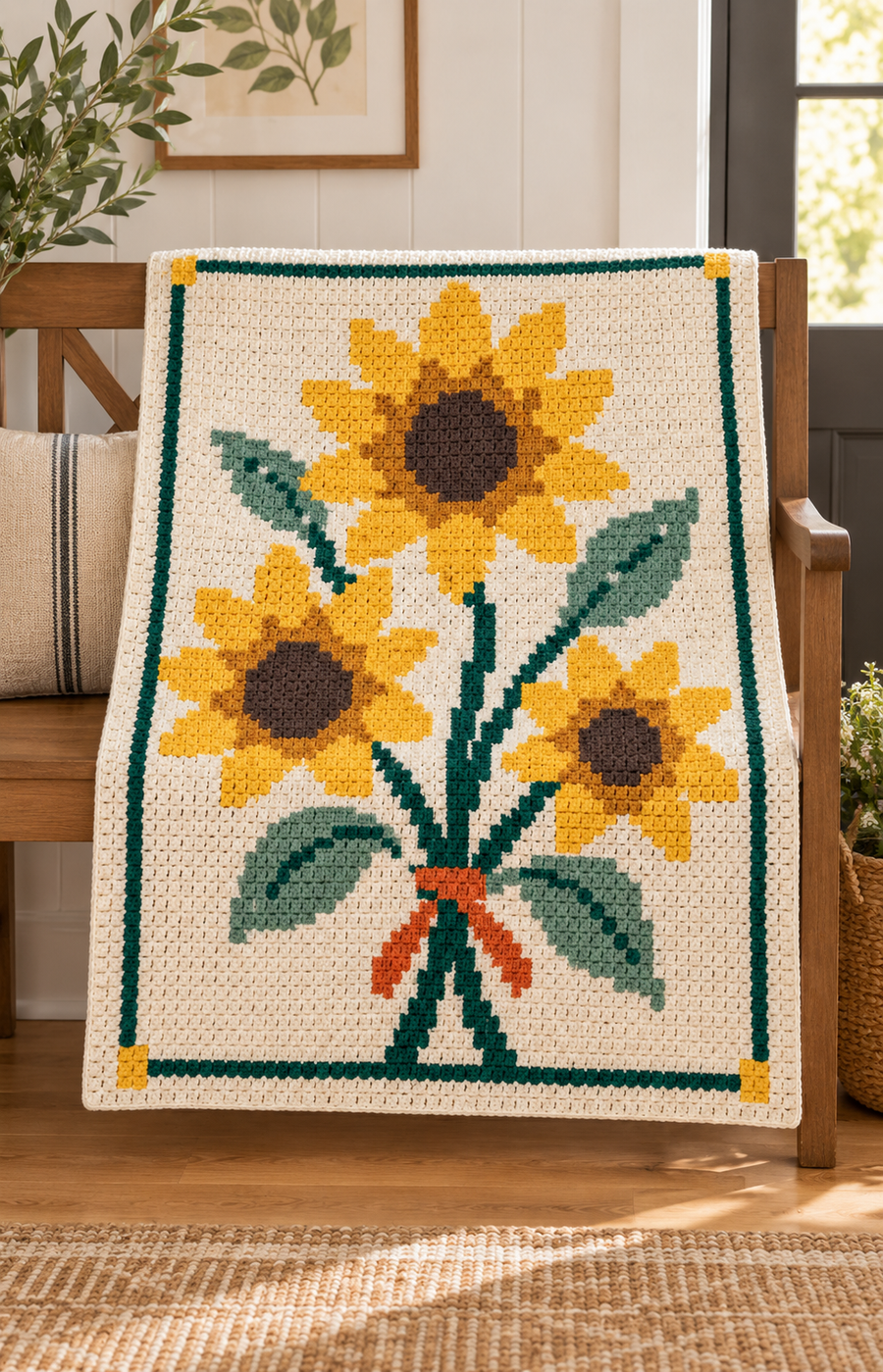Sunflower C2C Crochet Blanket Pattern-Digital Download