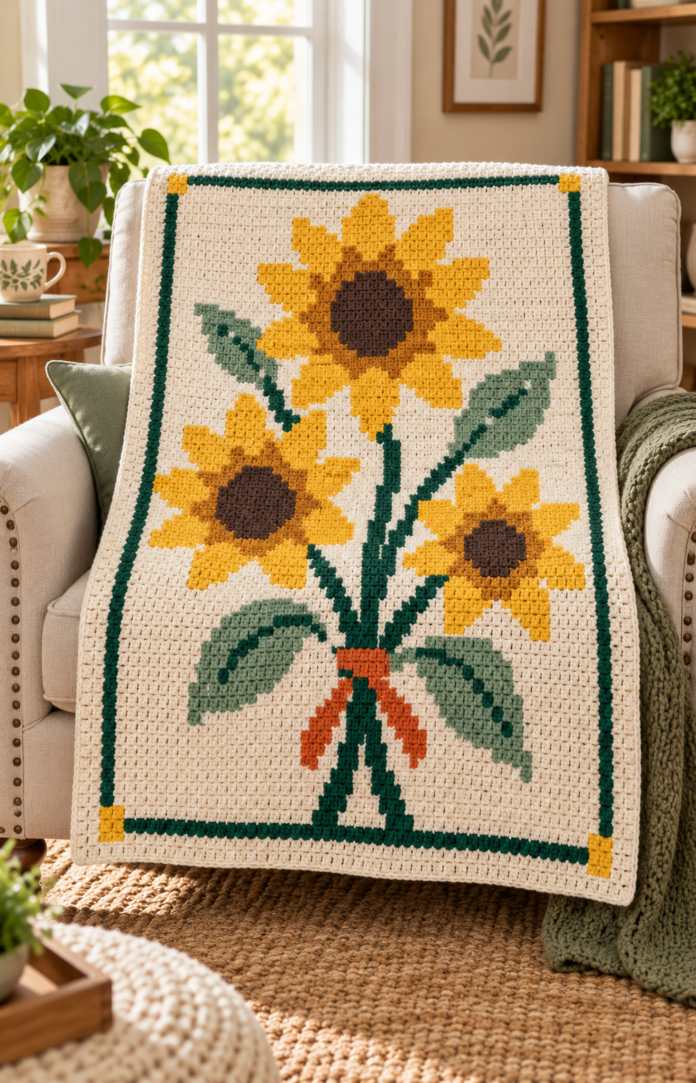 Sunflower C2C Crochet Blanket Pattern-Digital Download