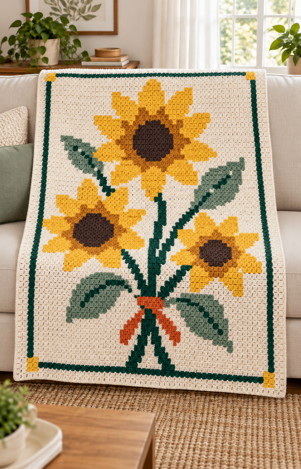 Sunflower C2C Crochet Blanket Pattern-Digital Download
