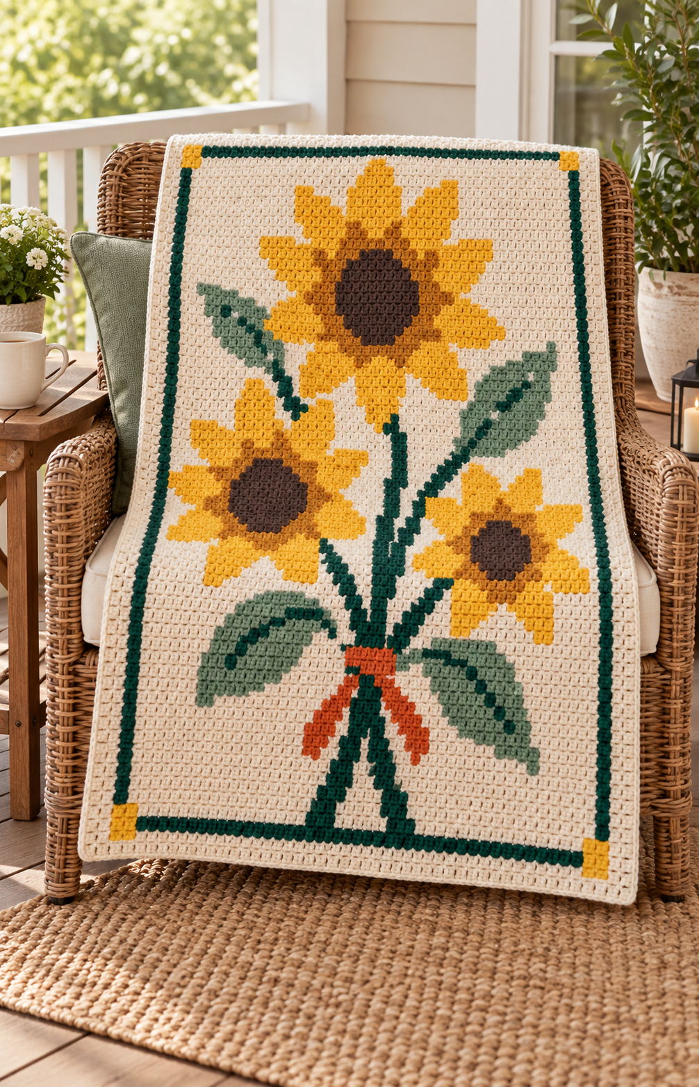 Sunflower C2C Crochet Blanket Pattern-Digital Download