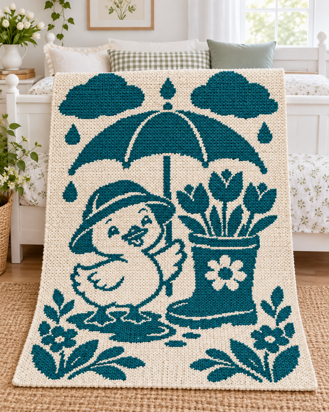 Duck Umbrella Tulips C2C Crochet Mosaic Pattern-Digital Download