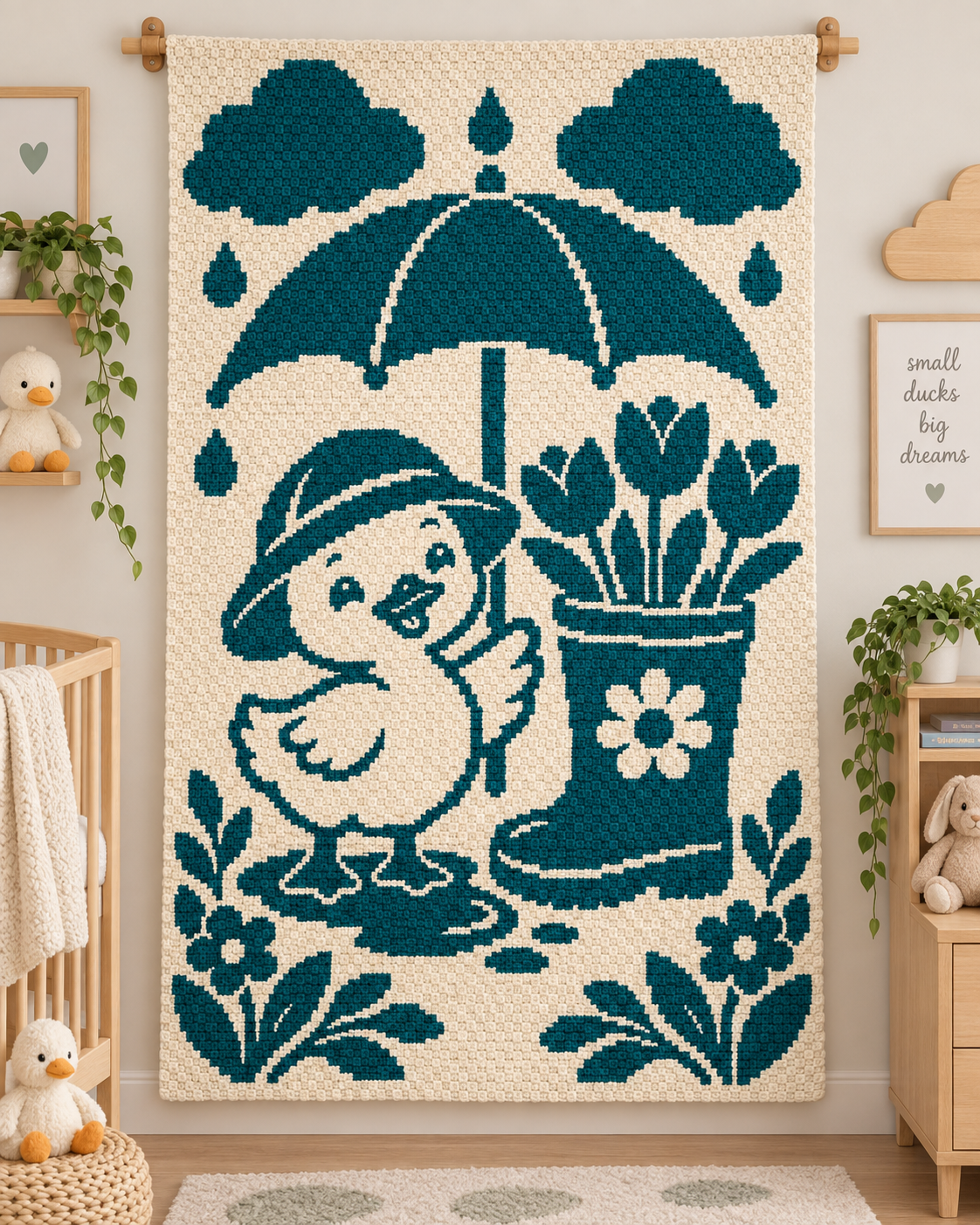 Duck Umbrella Tulips C2C Crochet Mosaic Pattern-Digital Download
