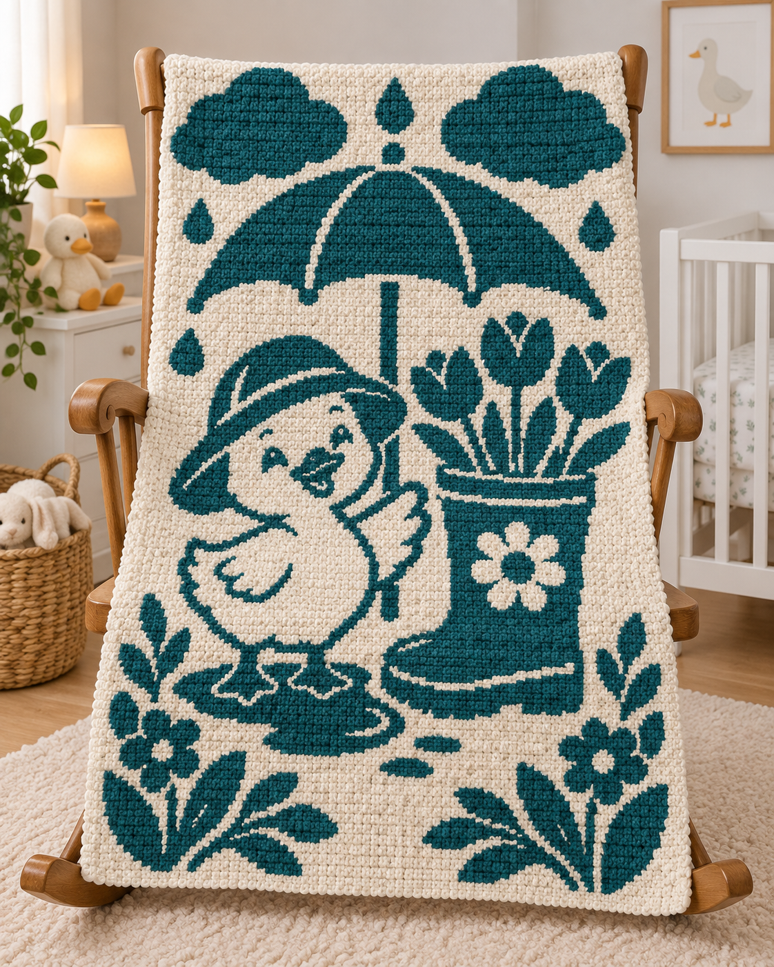 Duck Umbrella Tulips C2C Crochet Mosaic Pattern-Digital Download