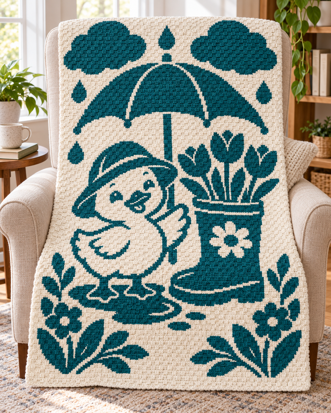 Duck Umbrella Tulips C2C Crochet Mosaic Pattern-Digital Download