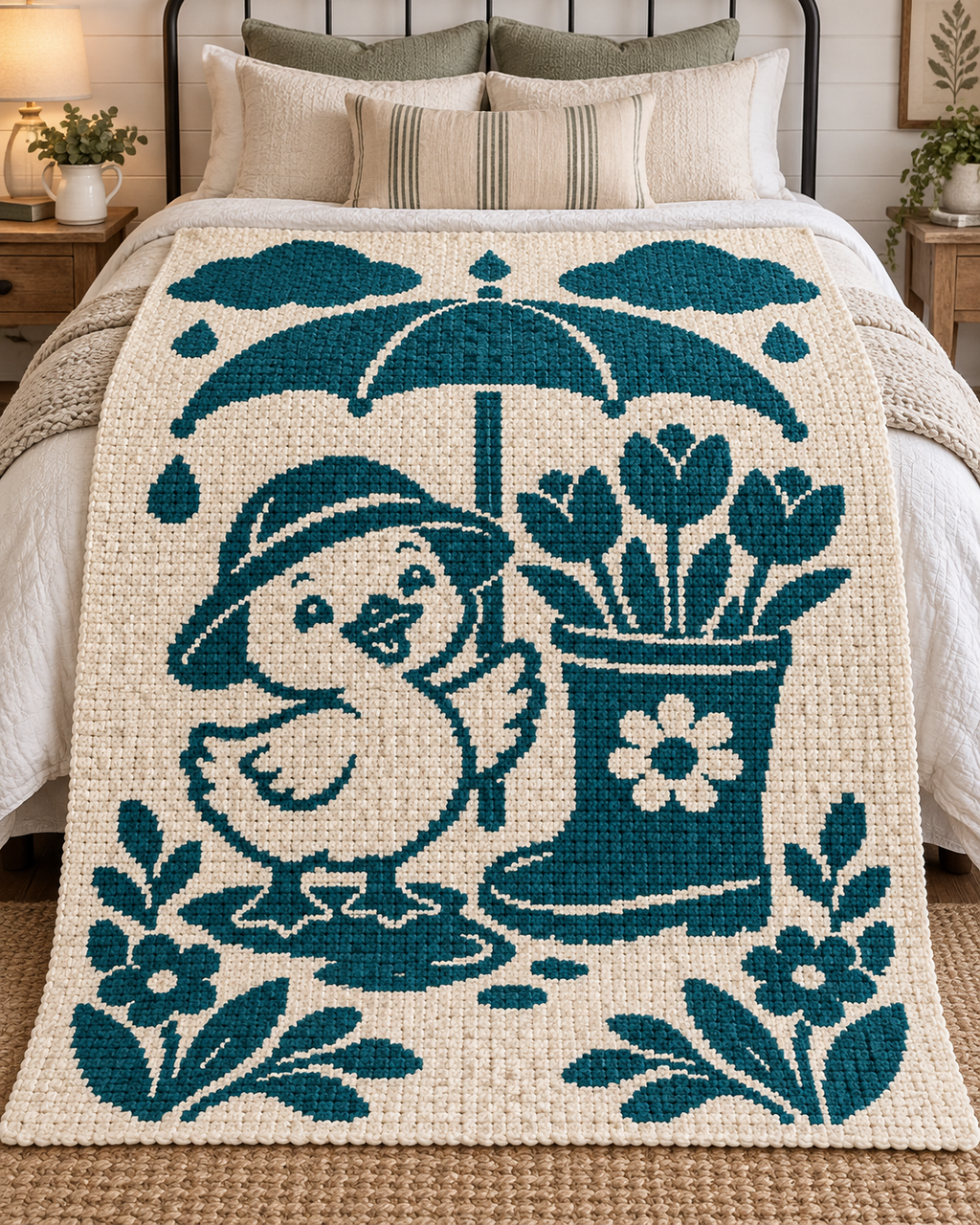 Duck Umbrella Tulips C2C Crochet Mosaic Pattern-Digital Download
