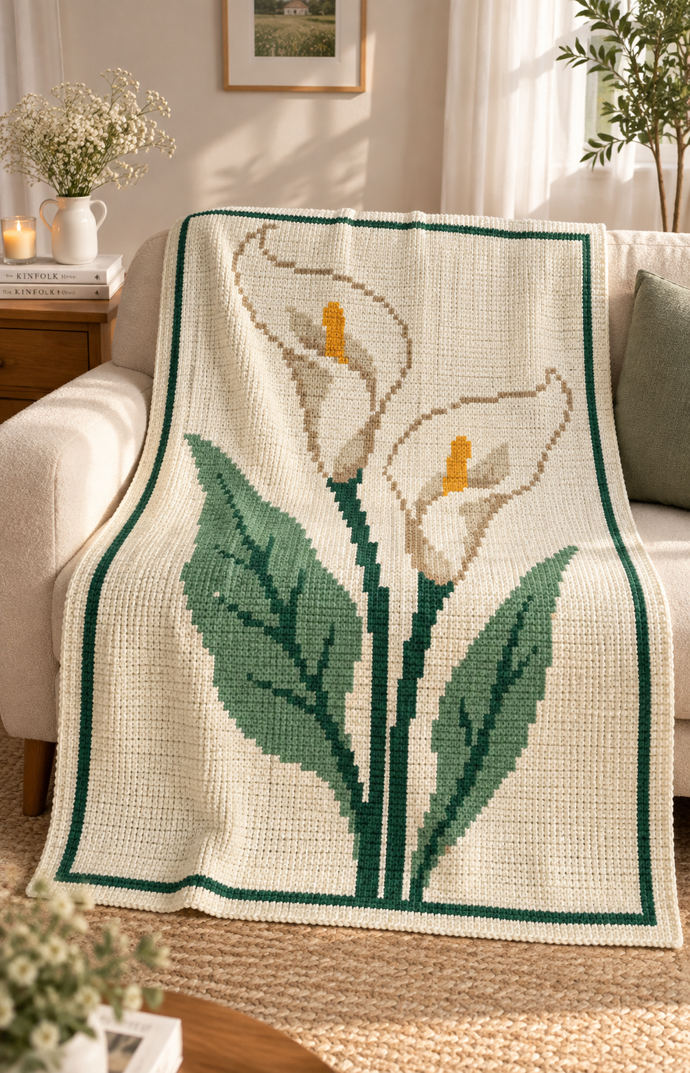 White Calla Lilies C2C Crochet Blanket Pattern PDF-Digital Download