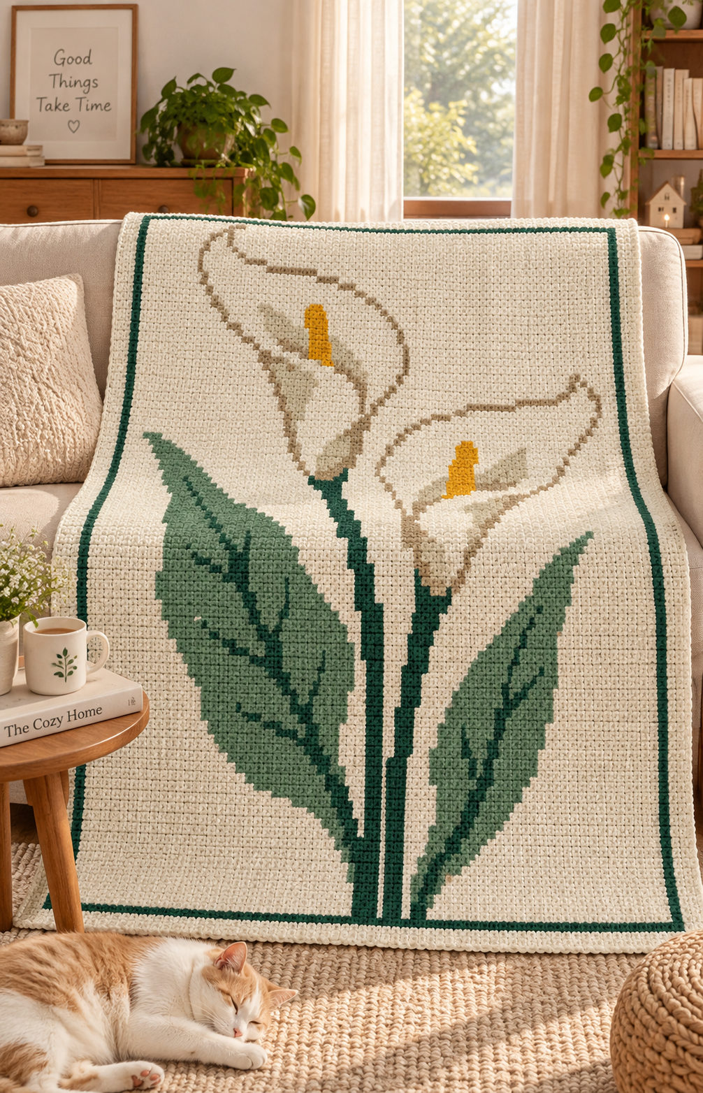 White Calla Lilies C2C Crochet Blanket Pattern PDF-Digital Download