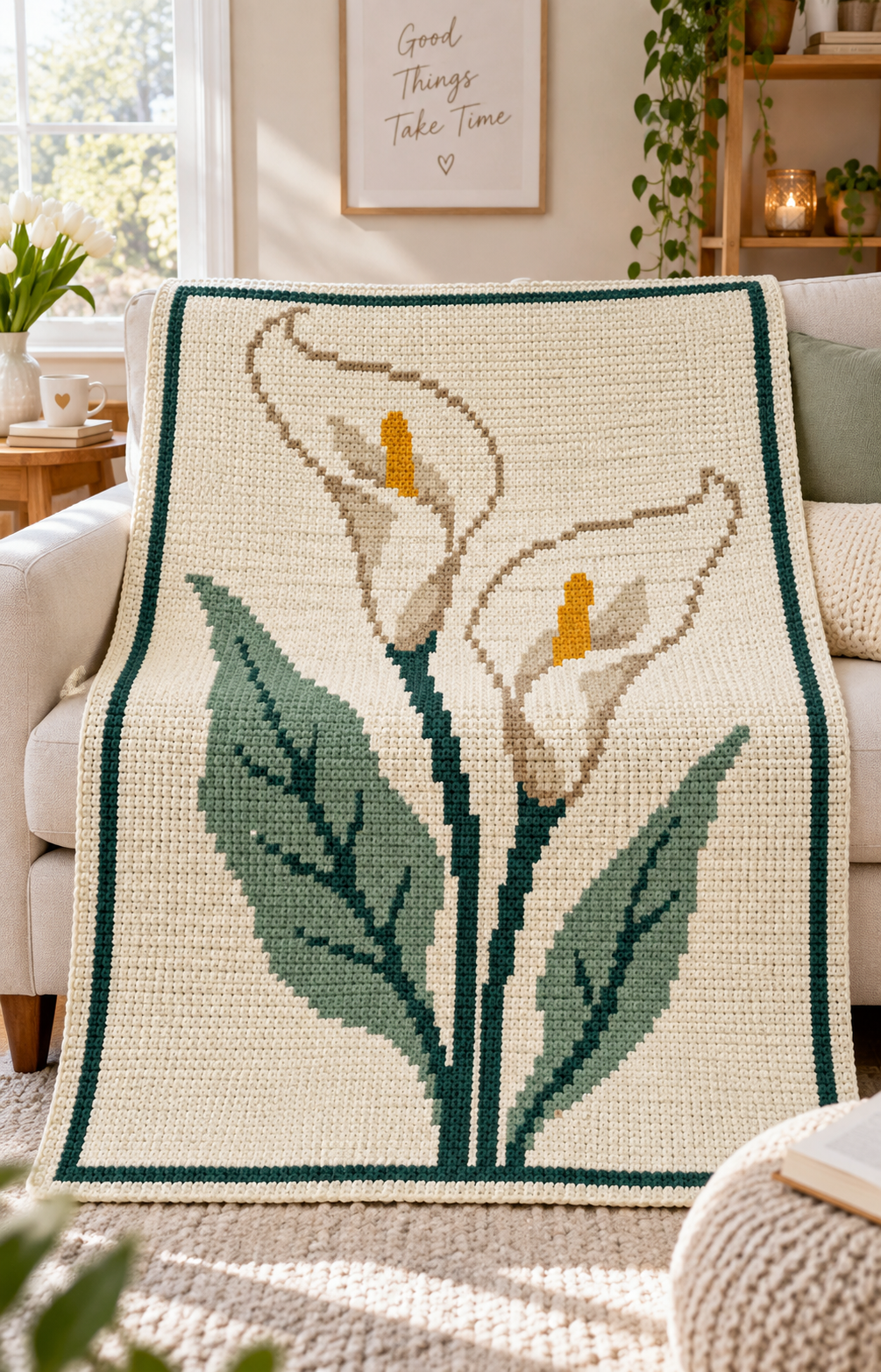 White Calla Lilies C2C Crochet Blanket Pattern PDF-Digital Download