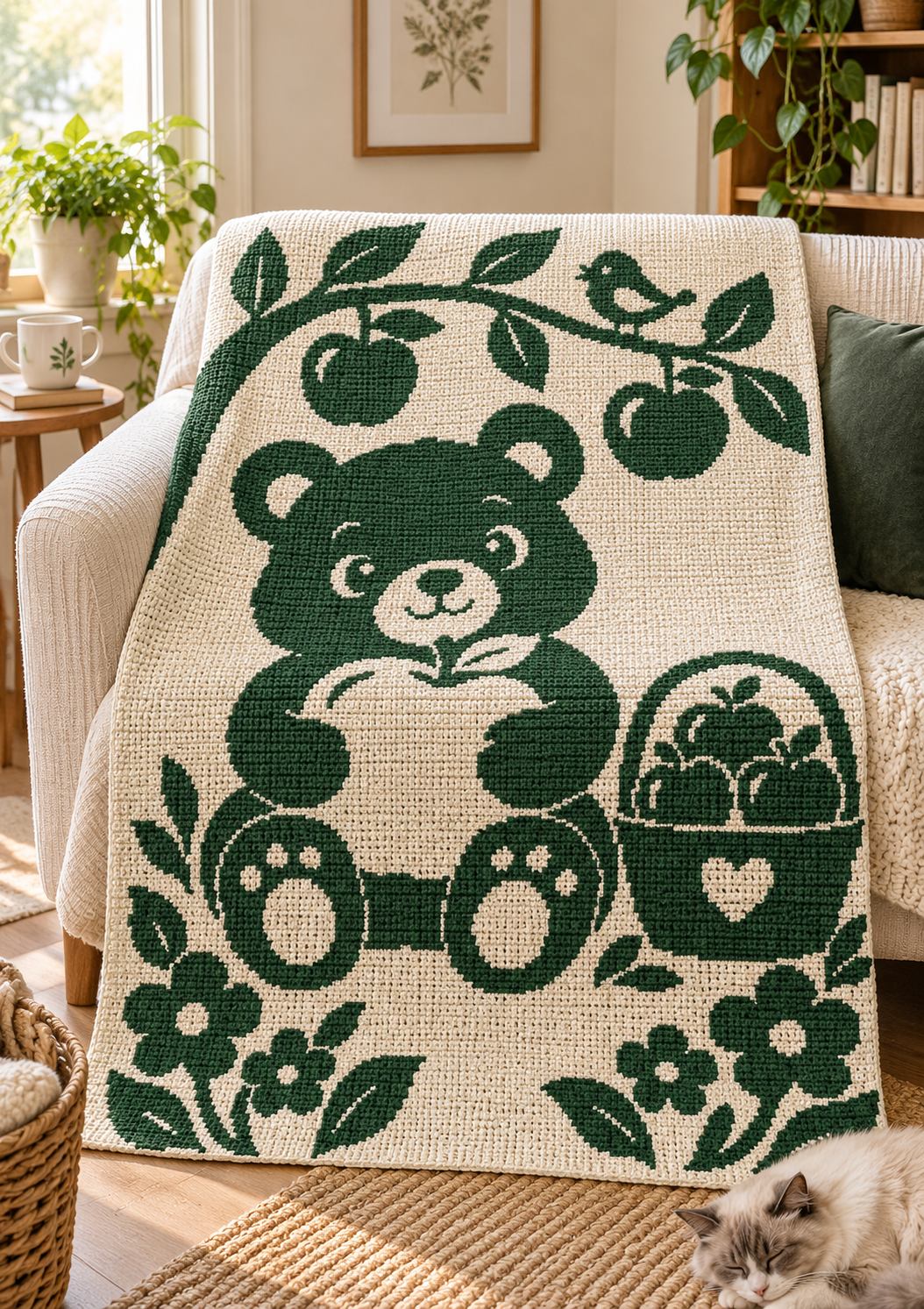 Bear Apple Garden C2C Crochet Mosaic Pattern-Digital Download