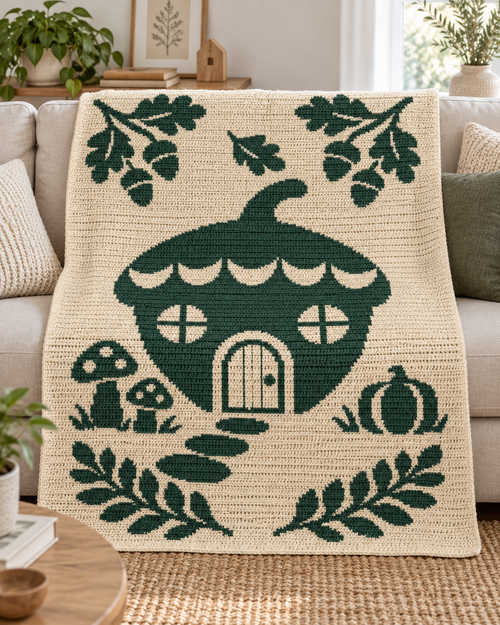 Acorn Cottage C2C Crochet Mosaic Pattern-Digital Download