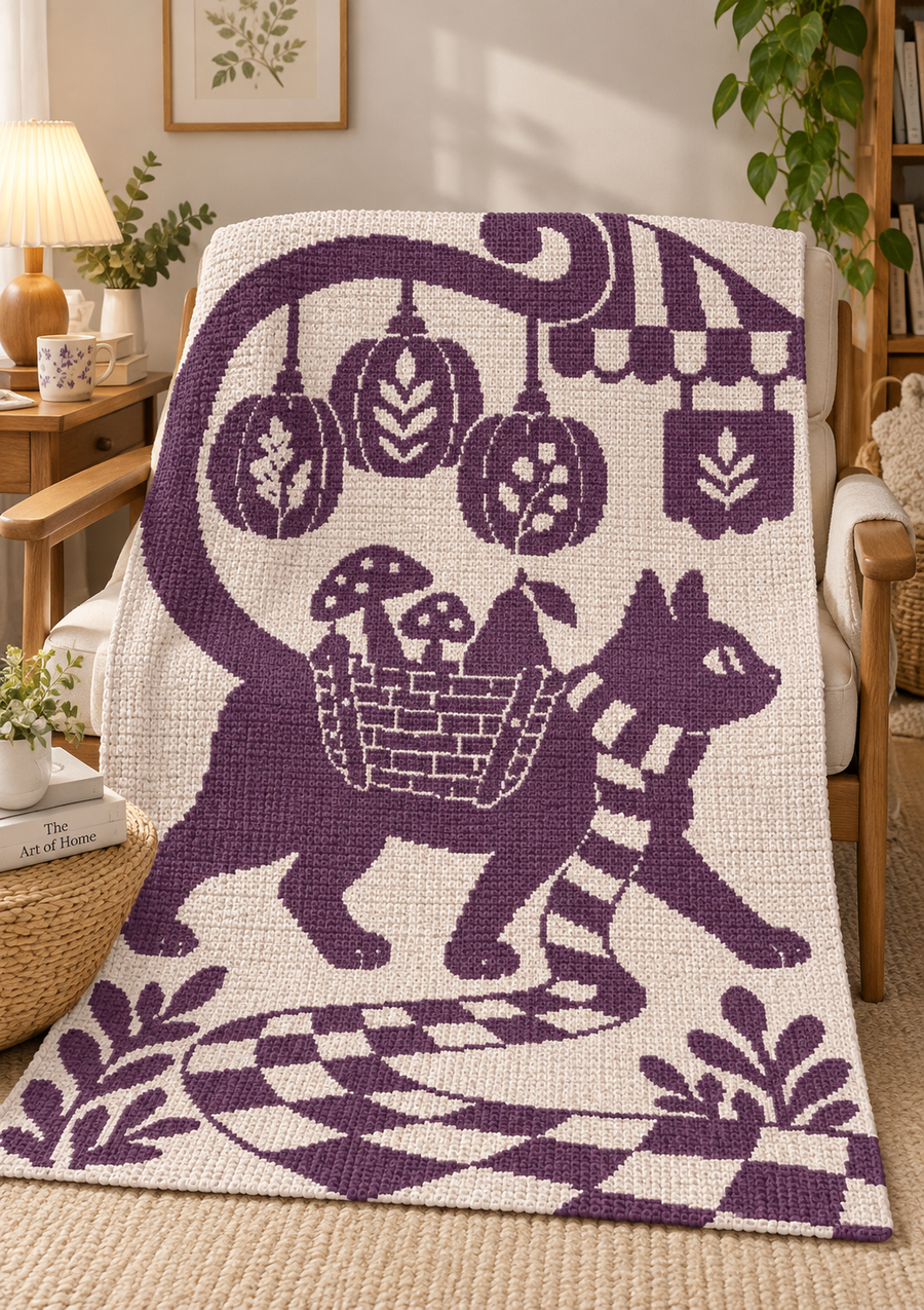 Market Cat Pumpkin Basket C2C Crochet Mosaic Pattern-Digital Download