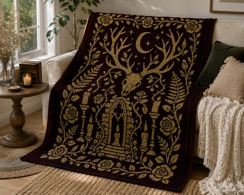 Antler Forest Shrine C2C Crochet Mosaic Pattern-Digital Download