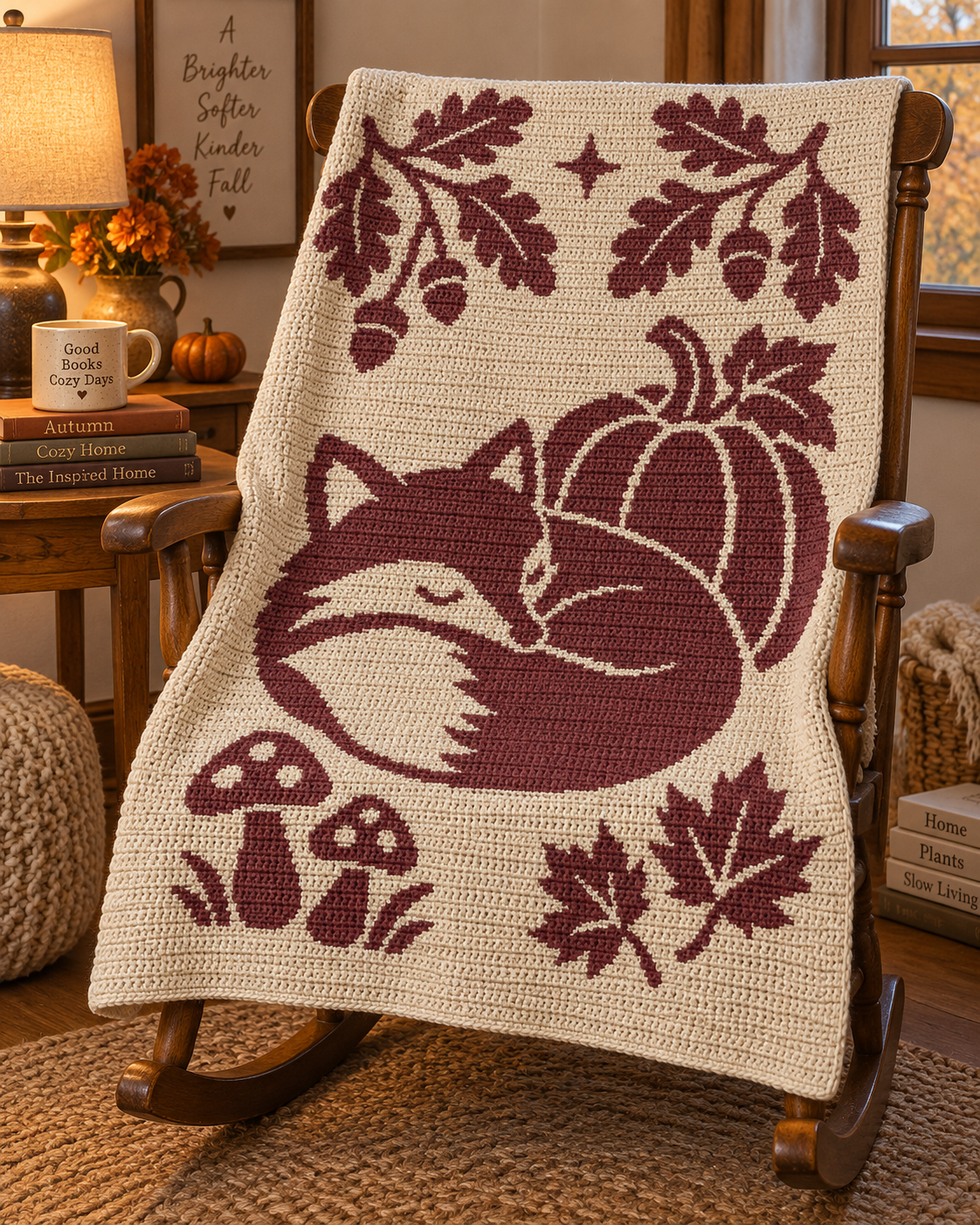 Sleeping Fox Autumn C2C Crochet Mosaic Pattern-Digital Download