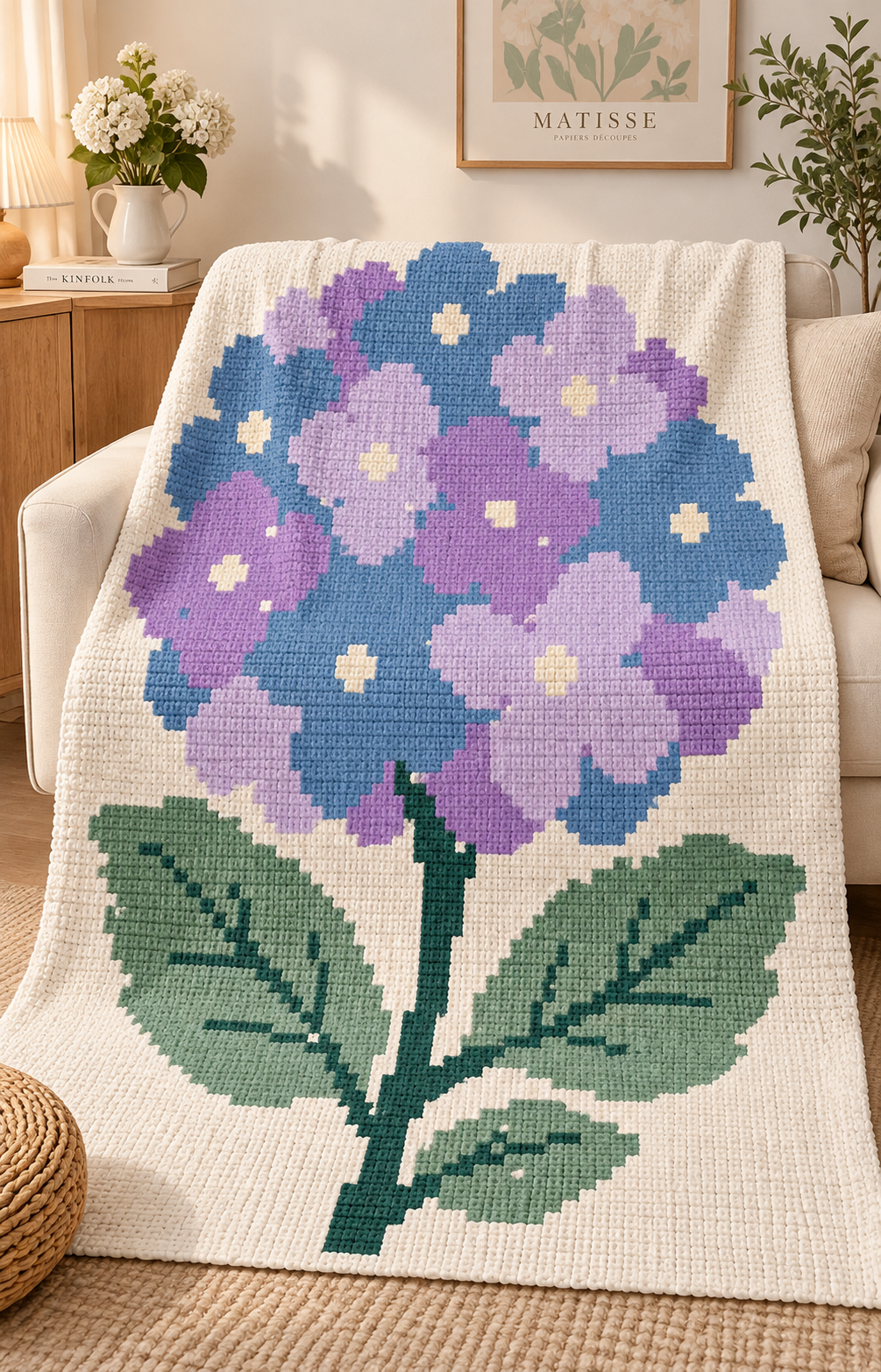 Blue Purple Hydrangea C2C Blanket Pattern PDF-Digital Download