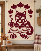Reading Cat Autumn C2C Crochet Mosaic Pattern-Digital Download