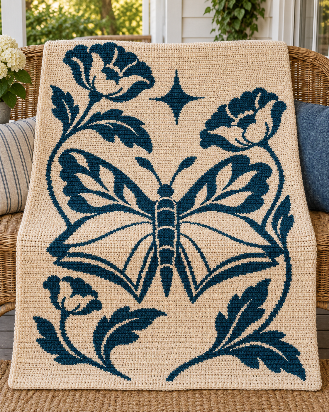 Butterfly Floral Star C2C Crochet Mosaic Pattern-Digital Download
