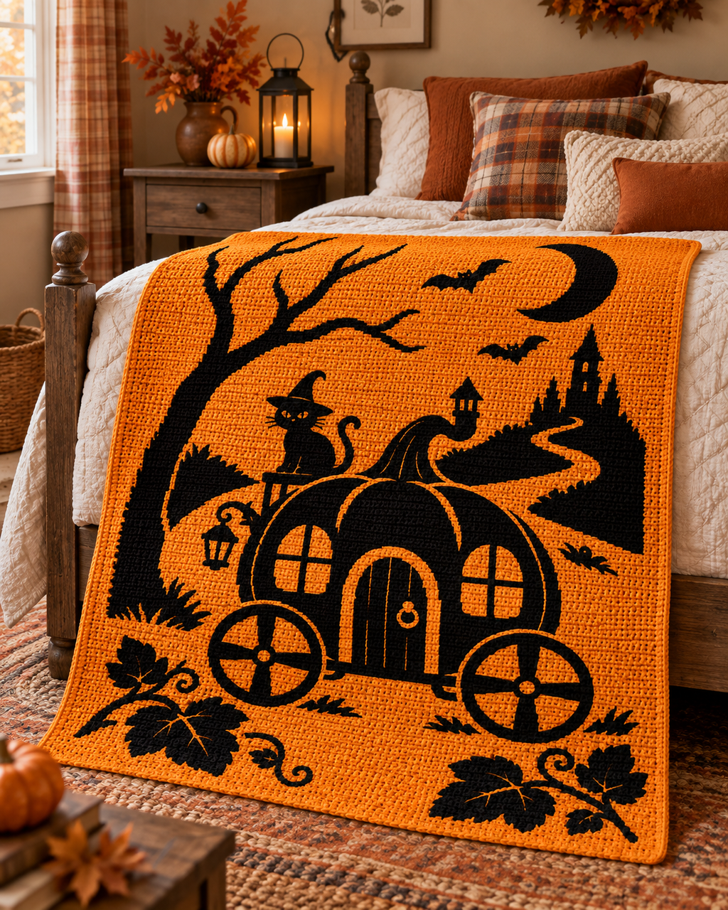 Halloween Carriage Cat C2C Crochet Mosaic Pattern-Digital Download