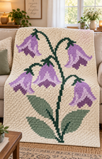 Purple Bellflowers C2C Crochet Blanket Pattern PDF-Digital Download
