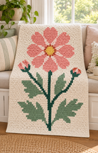 Coral Wildflower C2C Crochet Blanket Pattern PDF-Digital Download