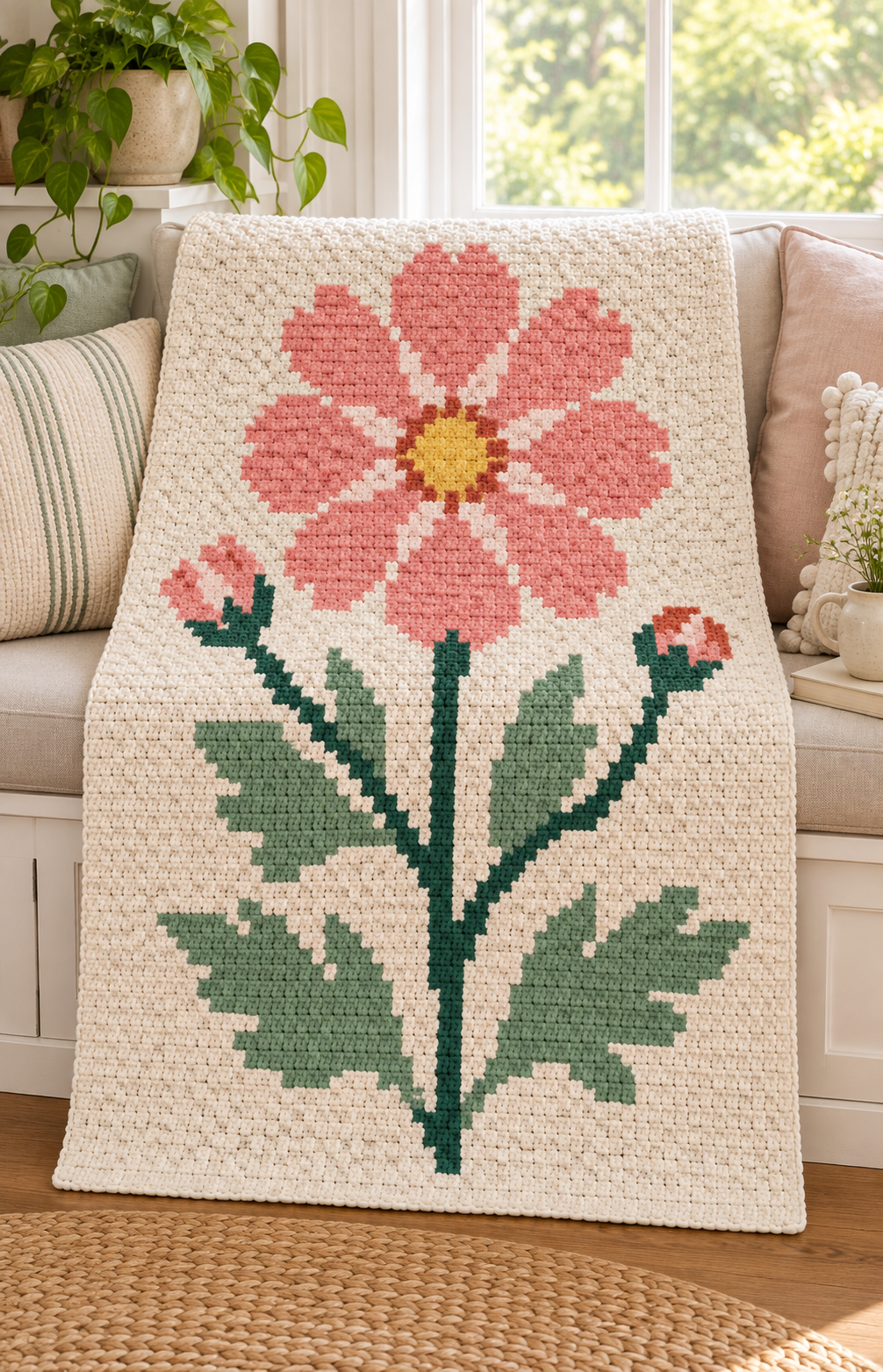Coral Wildflower C2C Crochet Blanket Pattern PDF-Digital Download