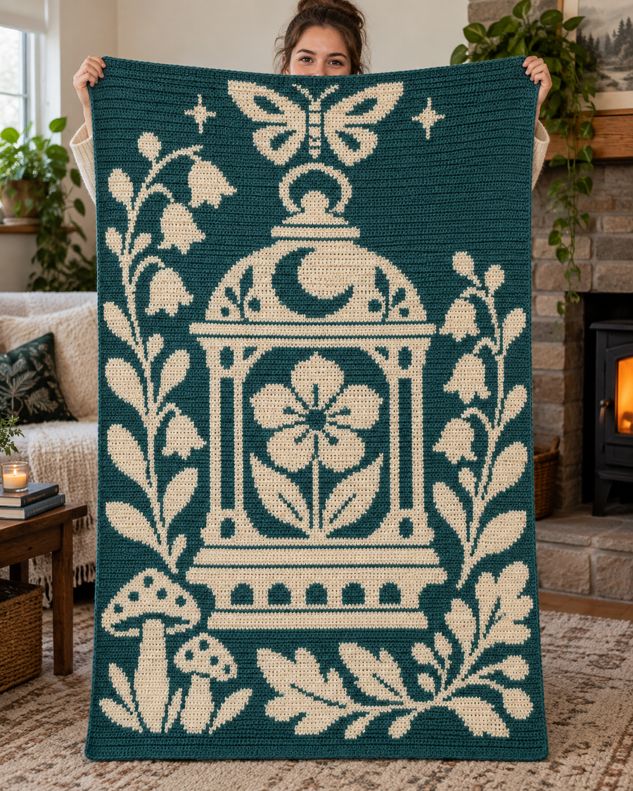 Moon Flower Lantern C2C Crochet Mosaic Pattern-Digital Download