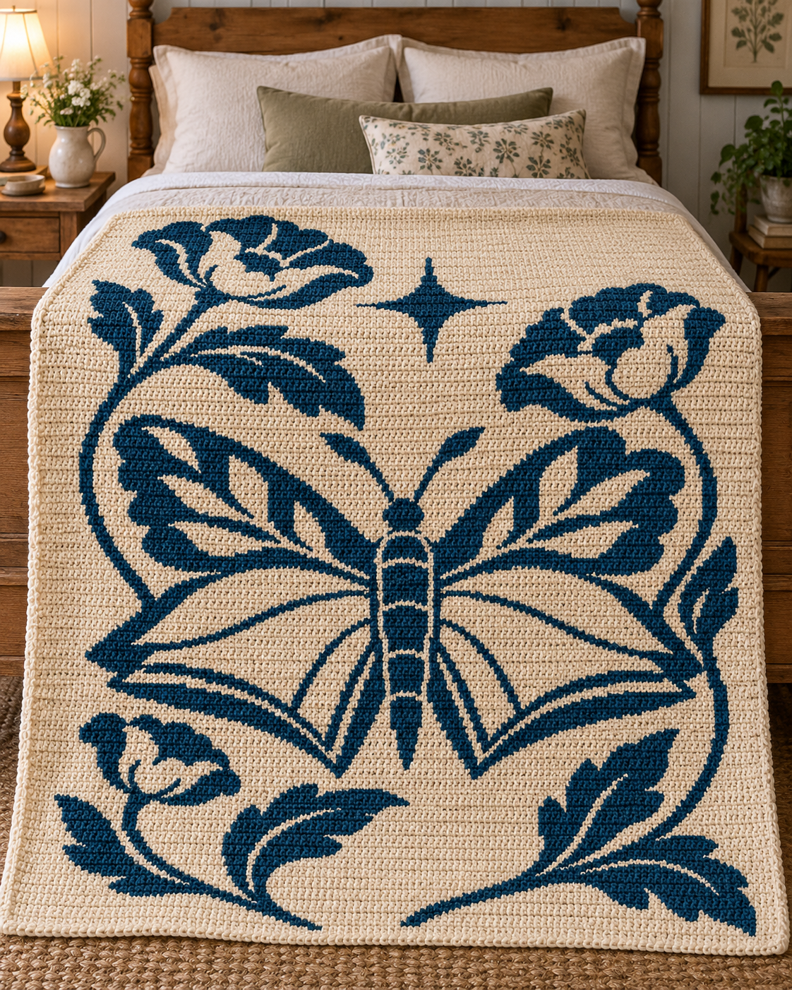 Butterfly Floral Star C2C Crochet Mosaic Pattern-Digital Download