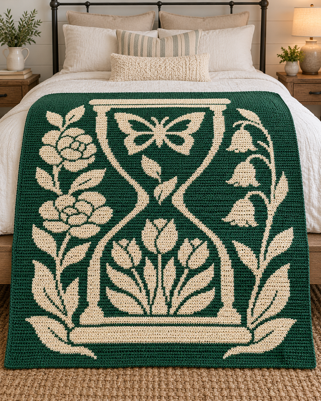 Butterfly Garden Hourglass C2C Crochet Mosaic Pattern-Digital Download