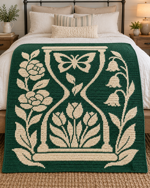 Butterfly Garden Hourglass C2C Crochet Mosaic Pattern blanket design mockup